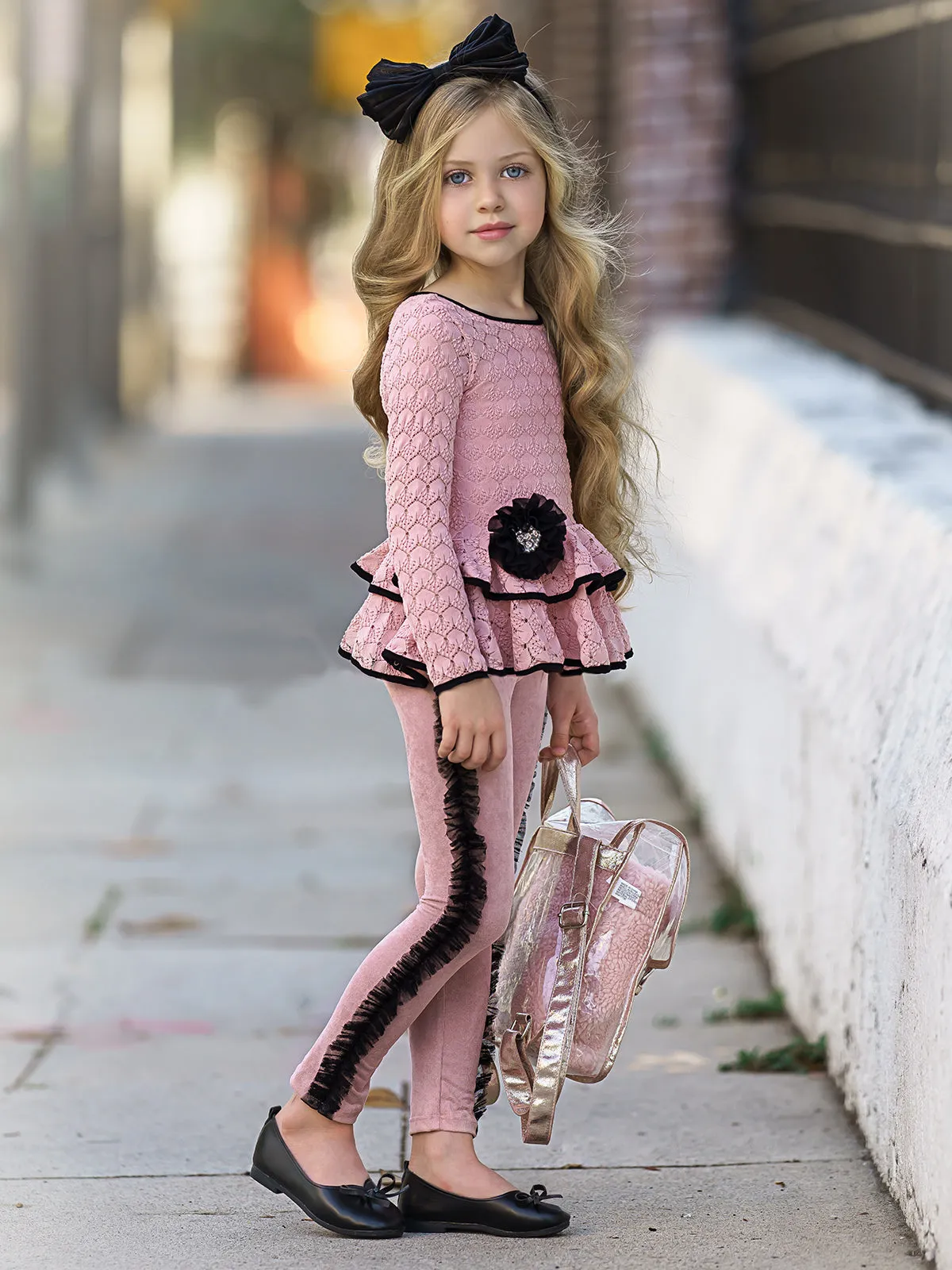 Girls Worry Less Peplum Long Sleeve Tunic And Legging Set