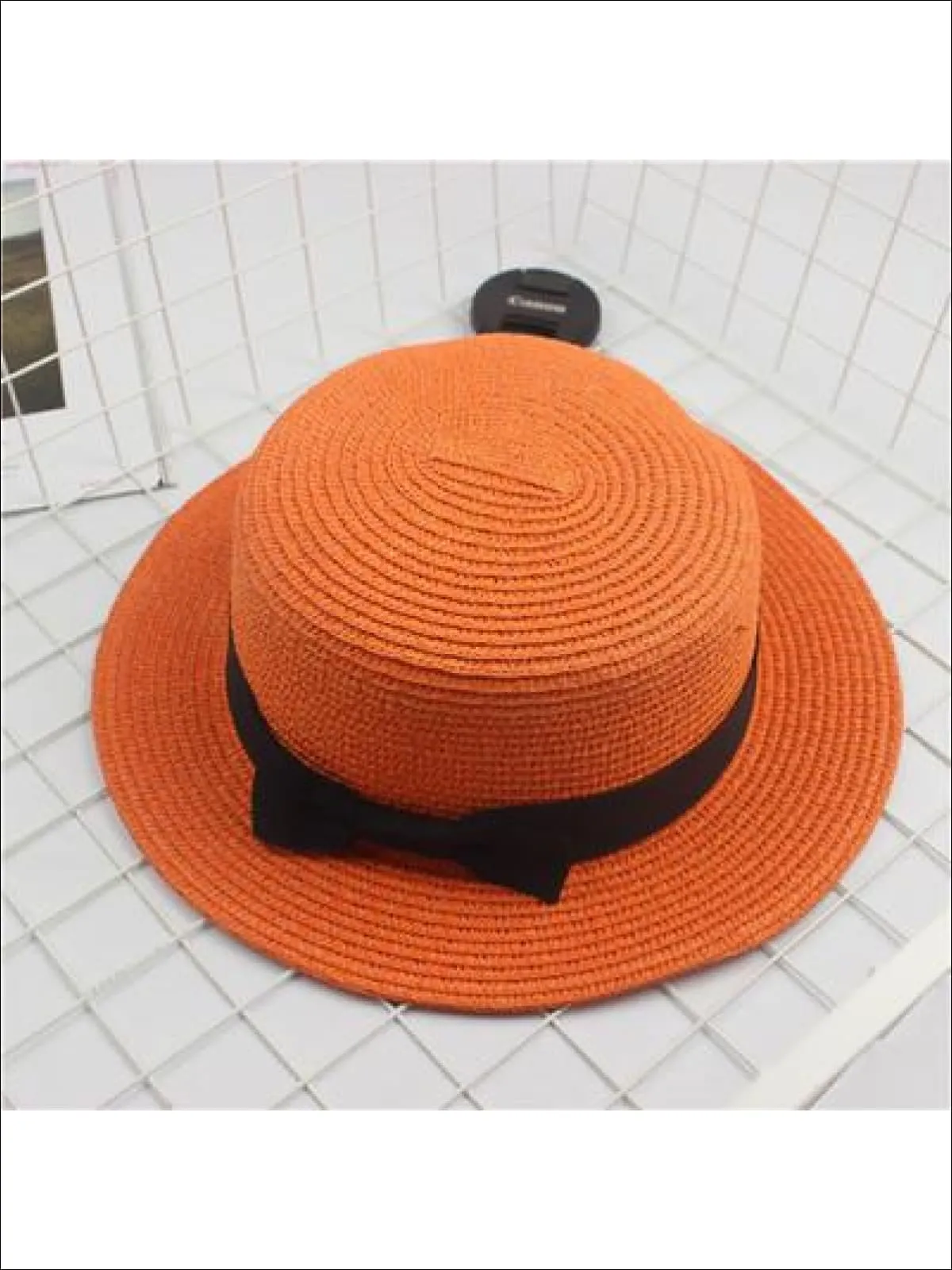 Girls Woven Straw Fedora Hat with Bow Tie (Multiple Color Options)