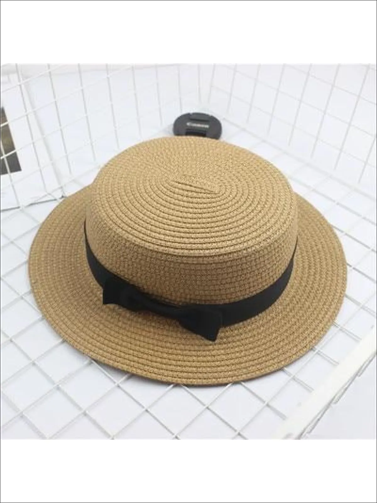 Girls Woven Straw Fedora Hat with Bow Tie (Multiple Color Options)