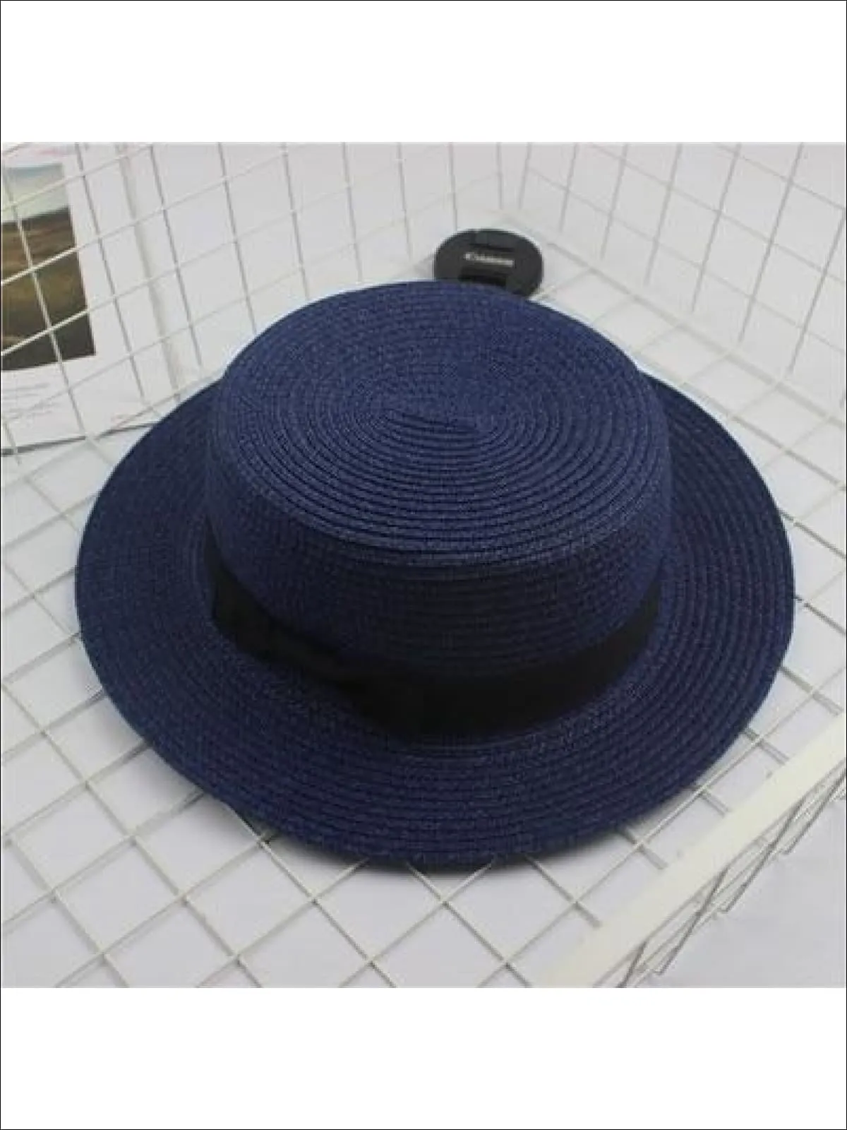 Girls Woven Straw Fedora Hat with Bow Tie (Multiple Color Options)