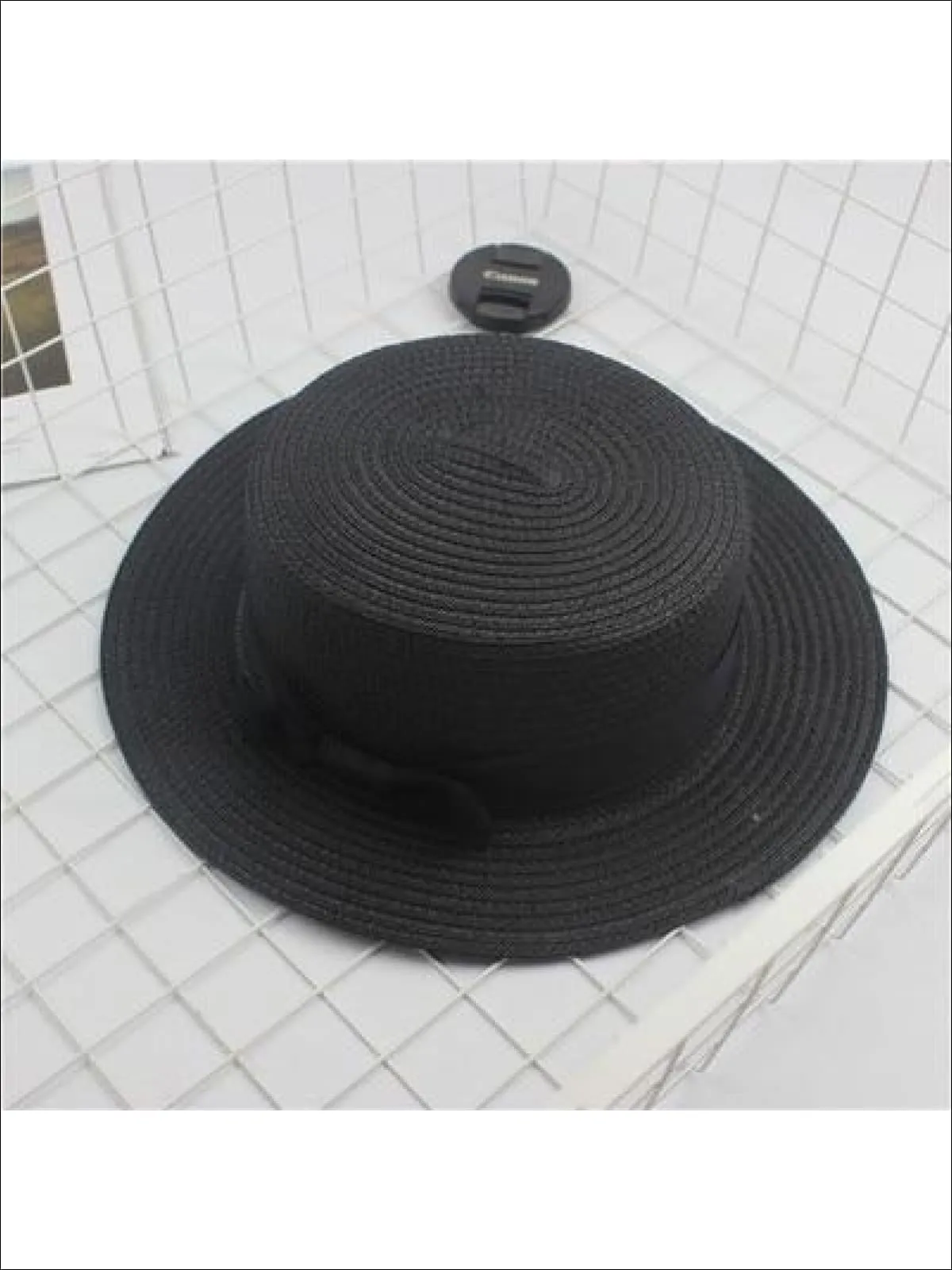 Girls Woven Straw Fedora Hat with Bow Tie (Multiple Color Options)