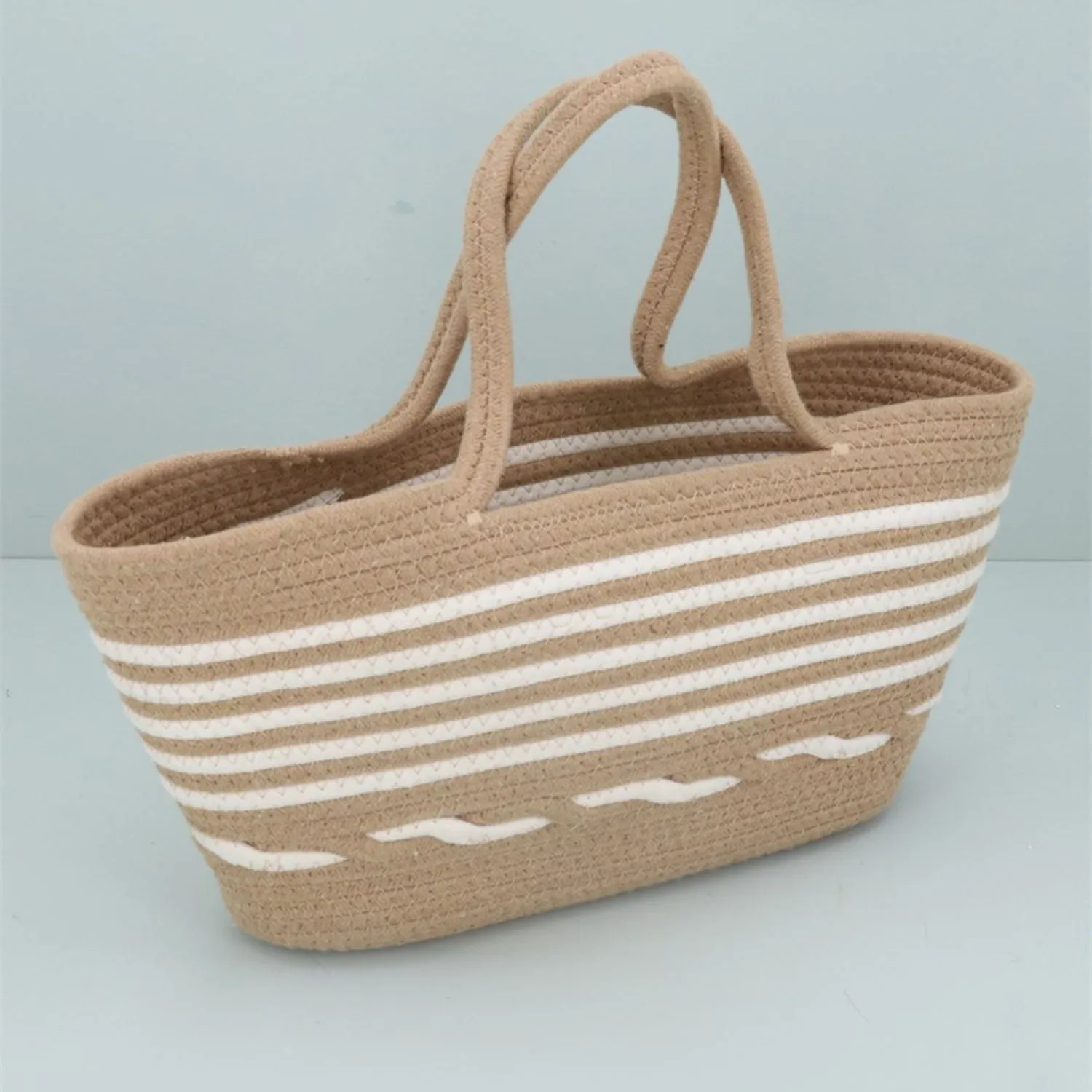 Gisela Graham 47cm Natural/White Stripe Jute Shopping Bag