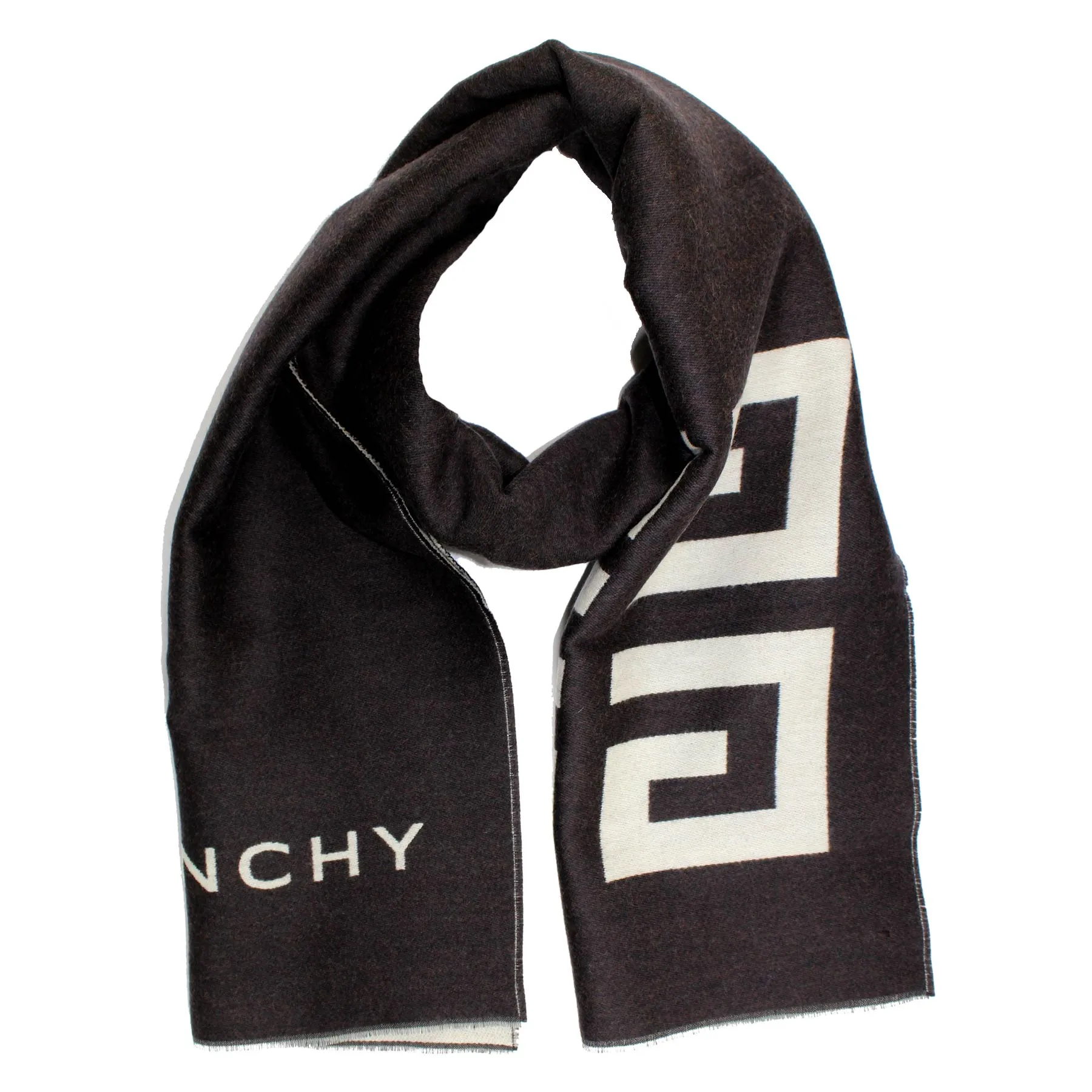 Givenchy Scarf Black White Logo - Wool Silk Shawl SALE