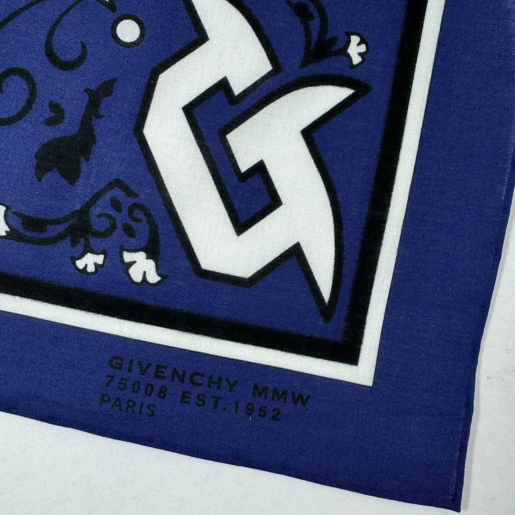 Givenchy Small Scarf Dark Blue Givenchy 1952 Paris Design - Cotton Square Bandana SALE