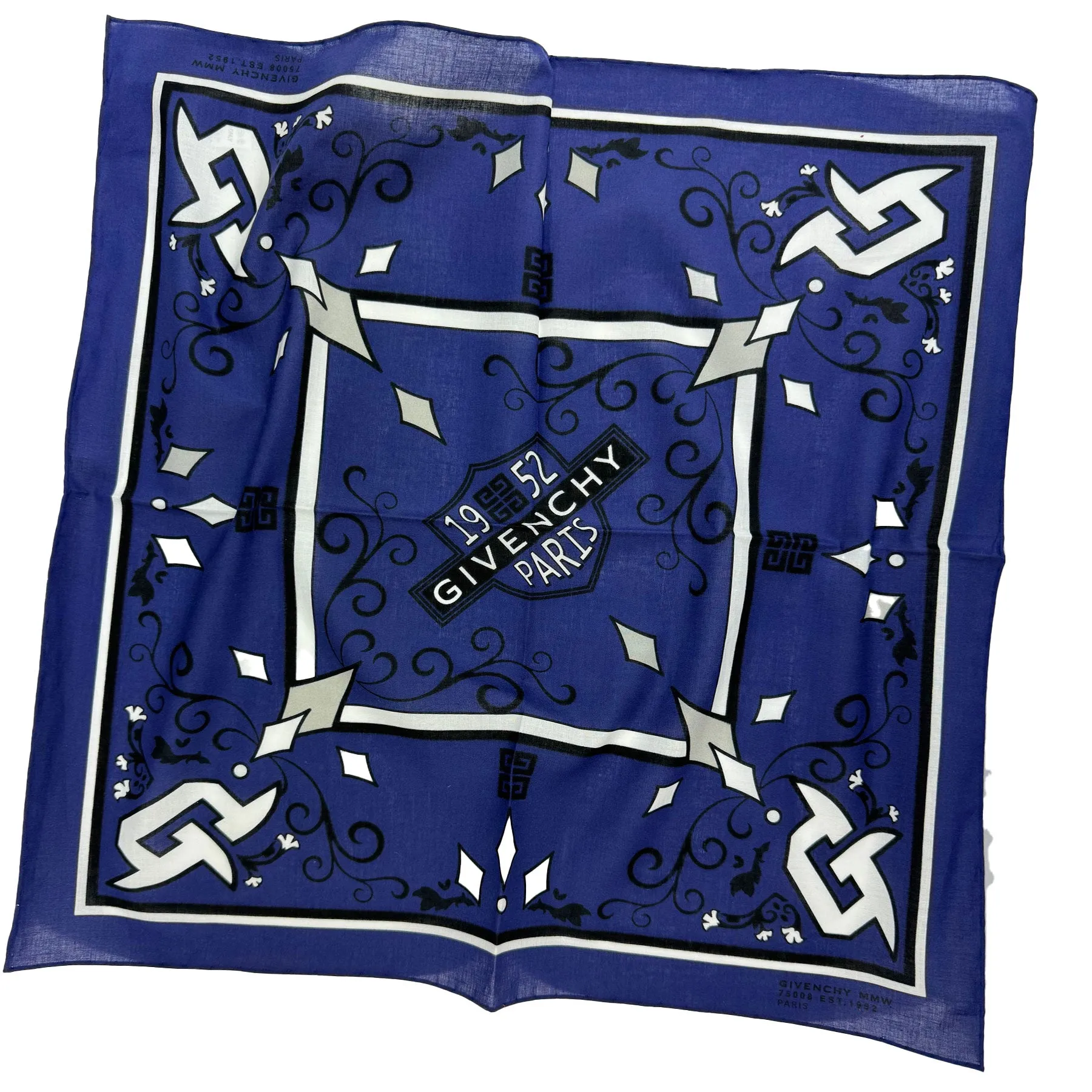 Givenchy Small Scarf Dark Blue Givenchy 1952 Paris Design - Cotton Square Bandana SALE