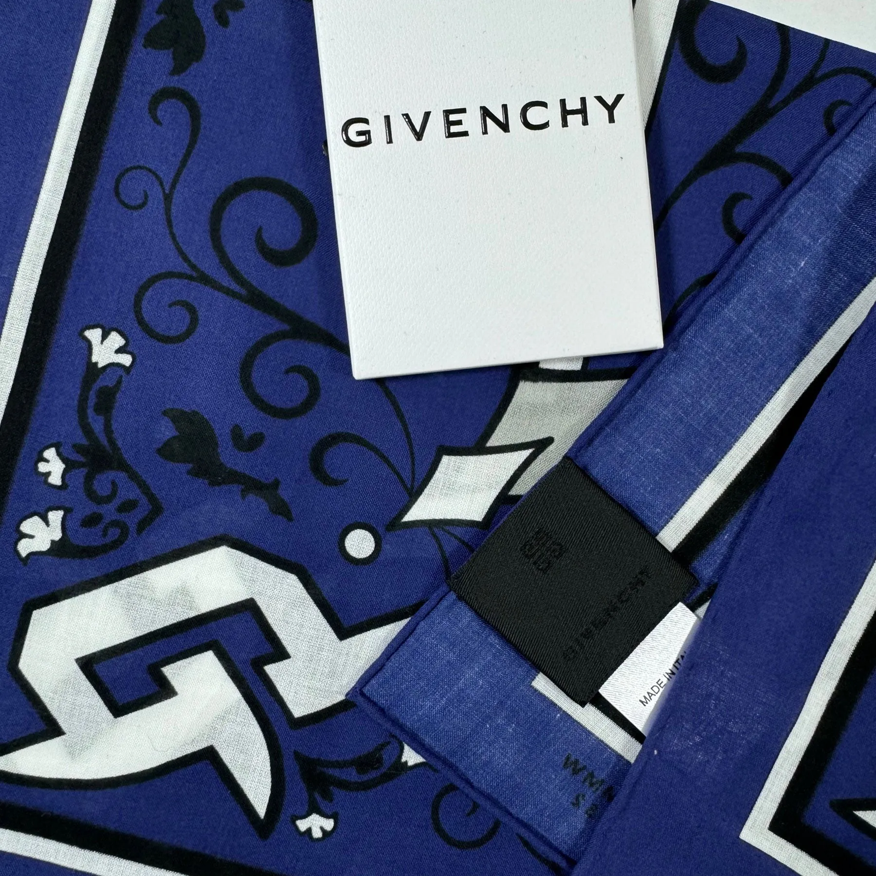 Givenchy Small Scarf Dark Blue Givenchy 1952 Paris Design - Cotton Square Bandana SALE