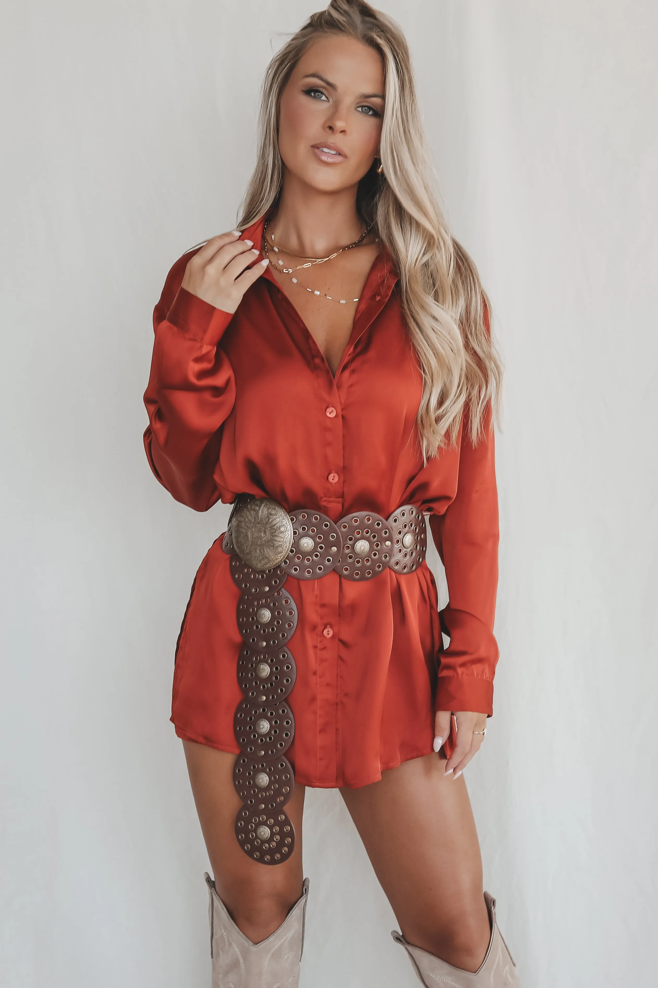 Giving Beverly Hills Satin Button Up Romper Dress