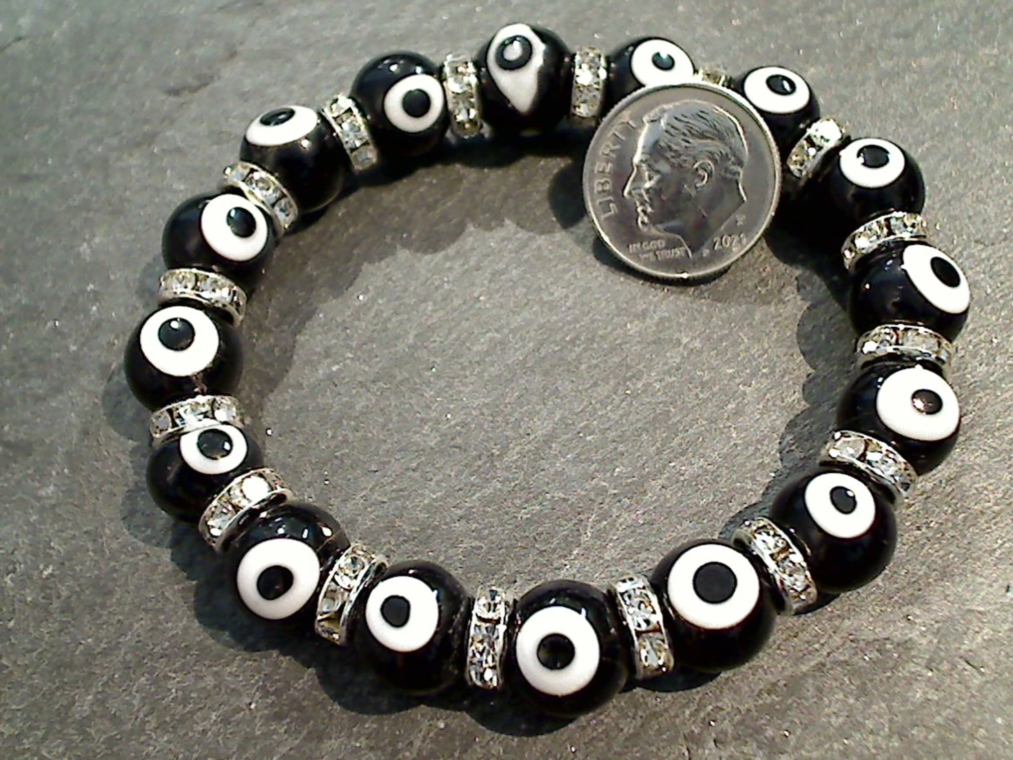 Glass Evil Eye 8MM Stretch Bracelet - Black