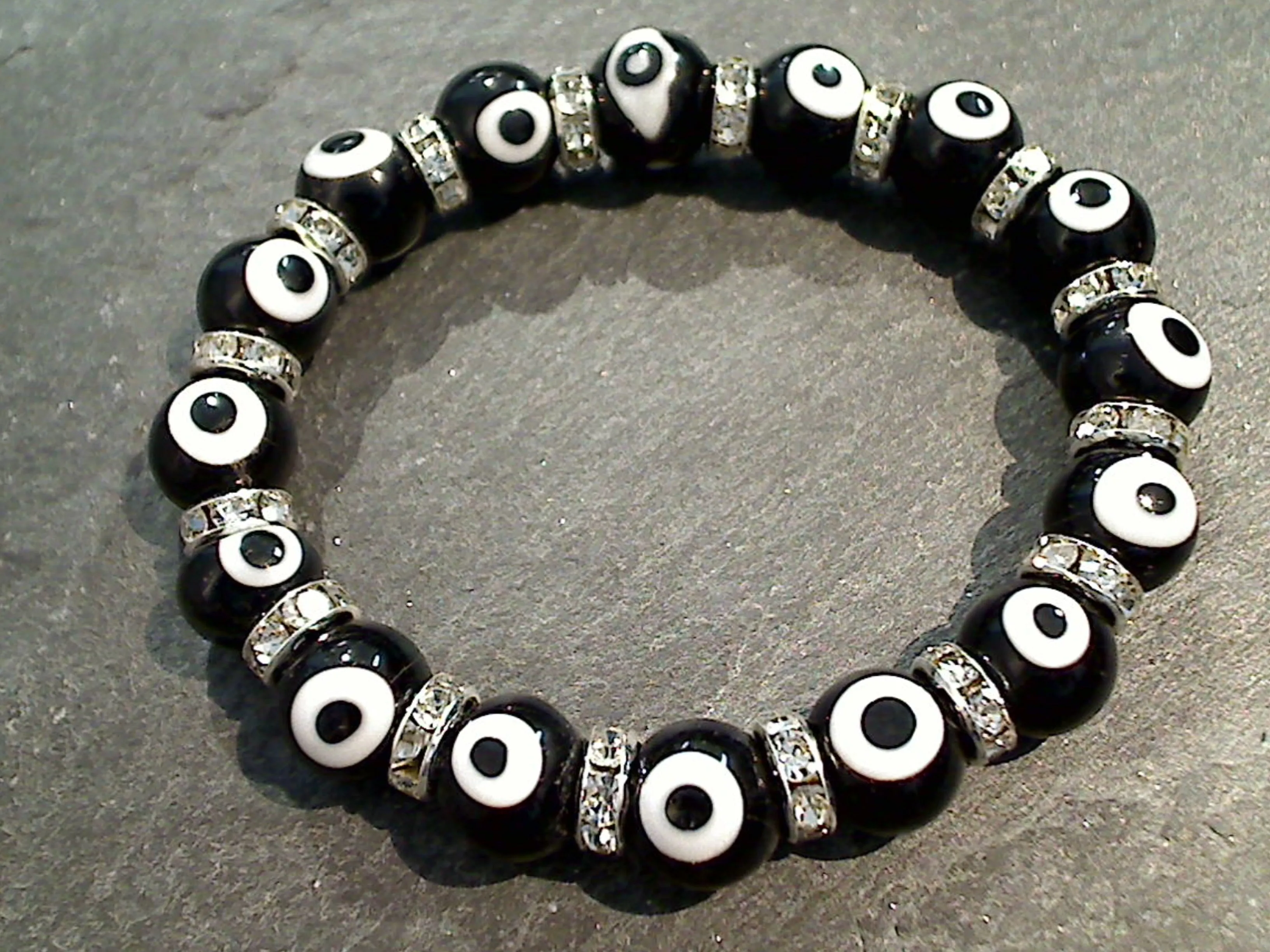 Glass Evil Eye 8MM Stretch Bracelet - Black