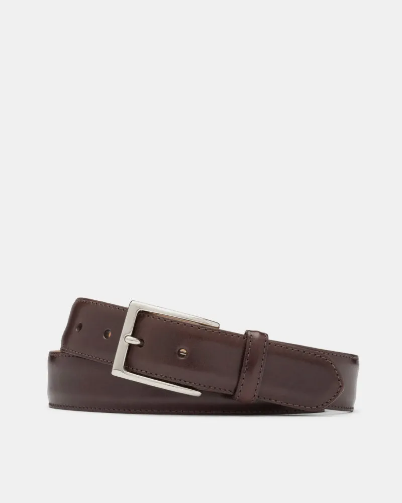 Glazed Calf Belt in Chocolate Leather