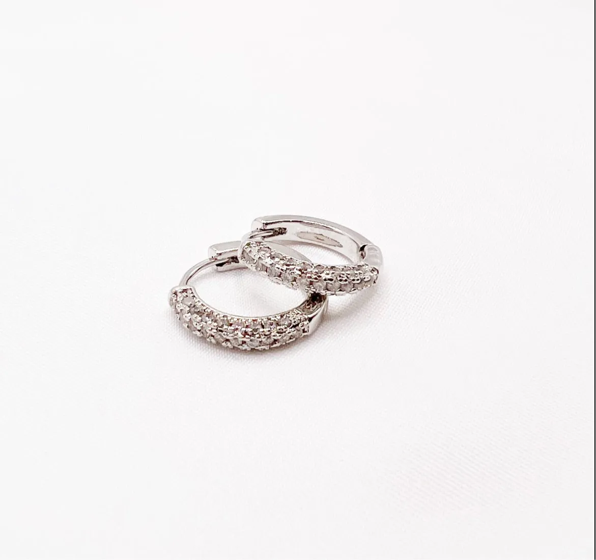 Glisten Pave Silver White Gold Filled Huggie Hoops Earrings