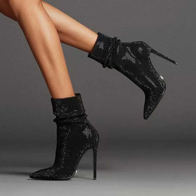 Glitter Ankle Boots With Rhinestone