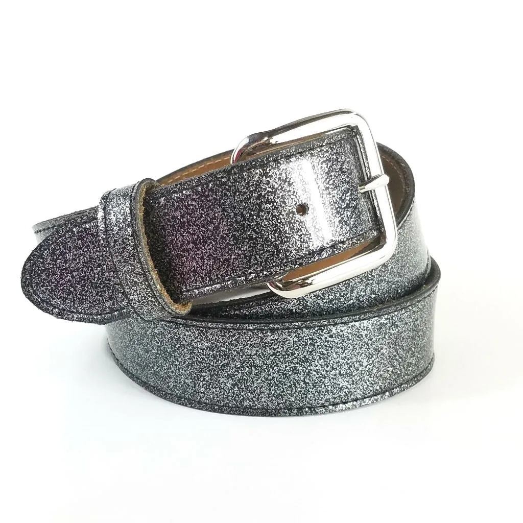 Glitter Vinyl Belt in Charcoal Grey - Size 28