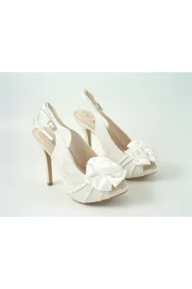 Glitz Shoes Kesha Ivory Lace Peep Toe Court Shoe