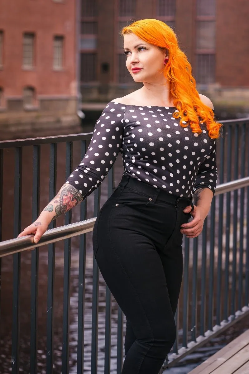 Gloria Polka Dot Top in Black-White