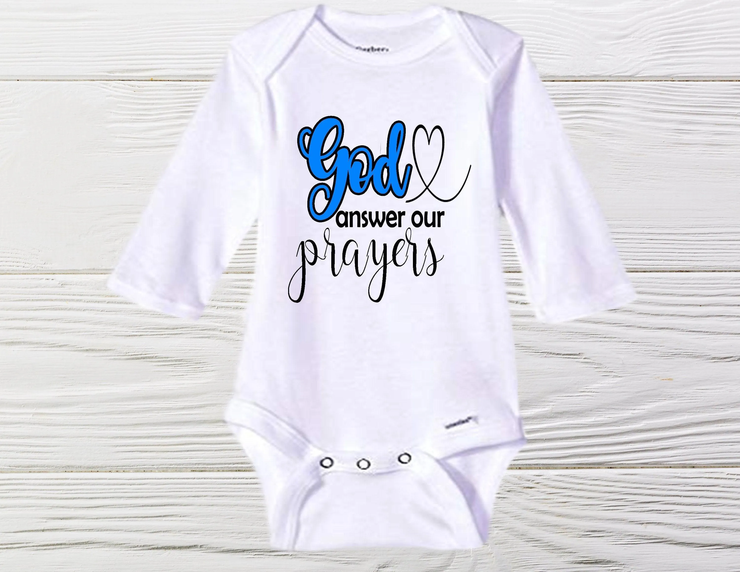 GOD answers prayers onesie |  newborn onesie |infertility onesie | baby onesie  baby shower gift |  coming home onesie