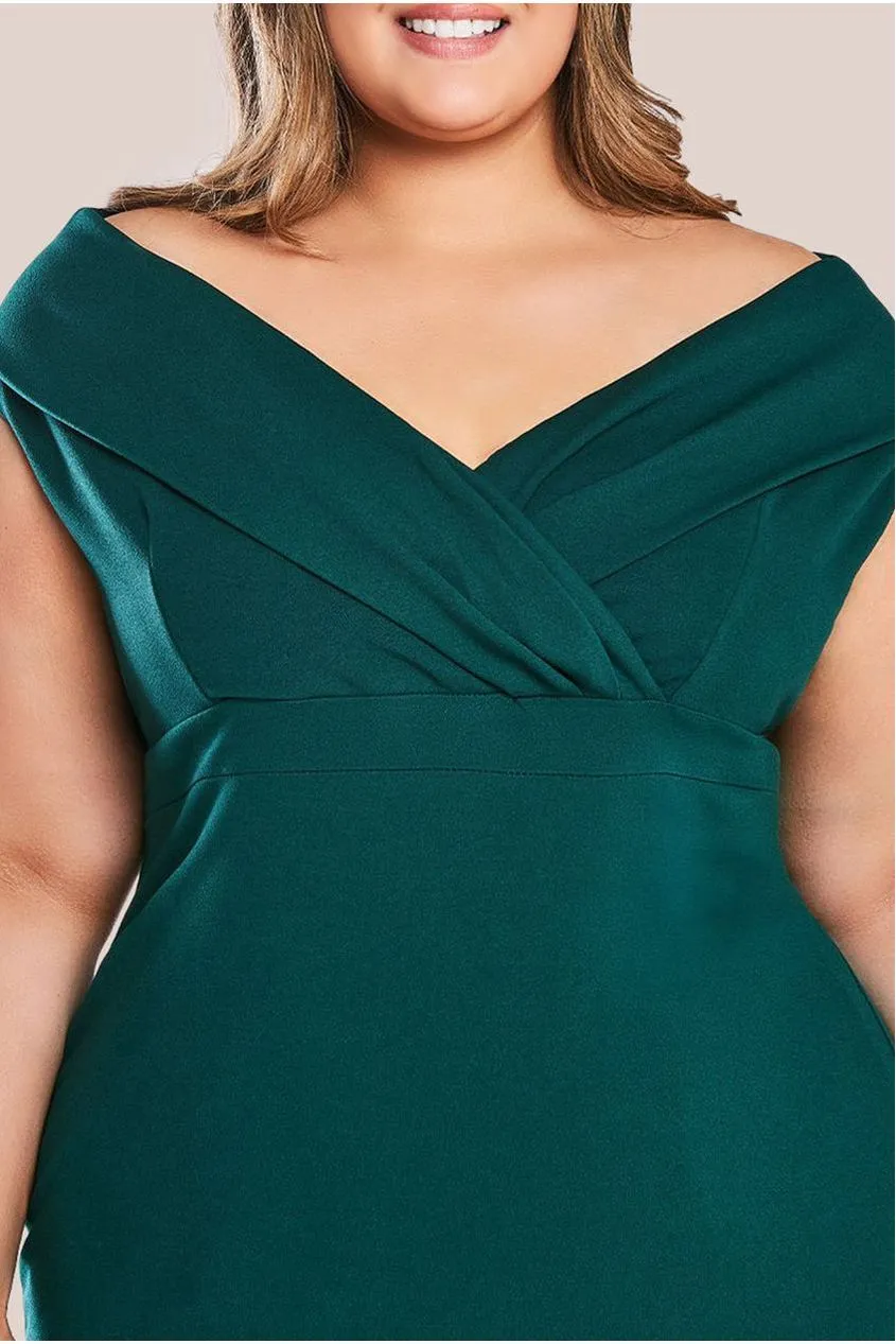 Goddiva Front Wrap Off The Shoulder Maxi Dress - Emerald