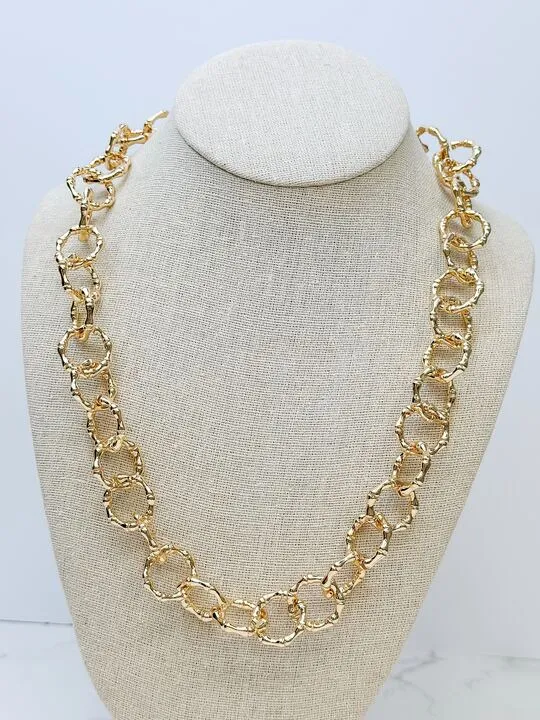 Gold Bamboo Link Chain Necklace