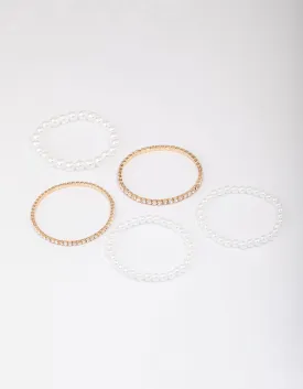 Gold Diamante & Pearl Mixed Bracelet 5-Pack