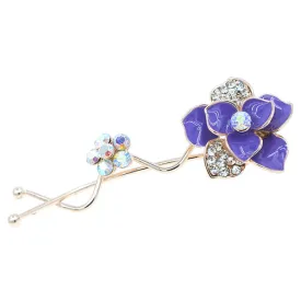 Gold Finish Enamel Flower with Rhinestones Hair Clip [pc]