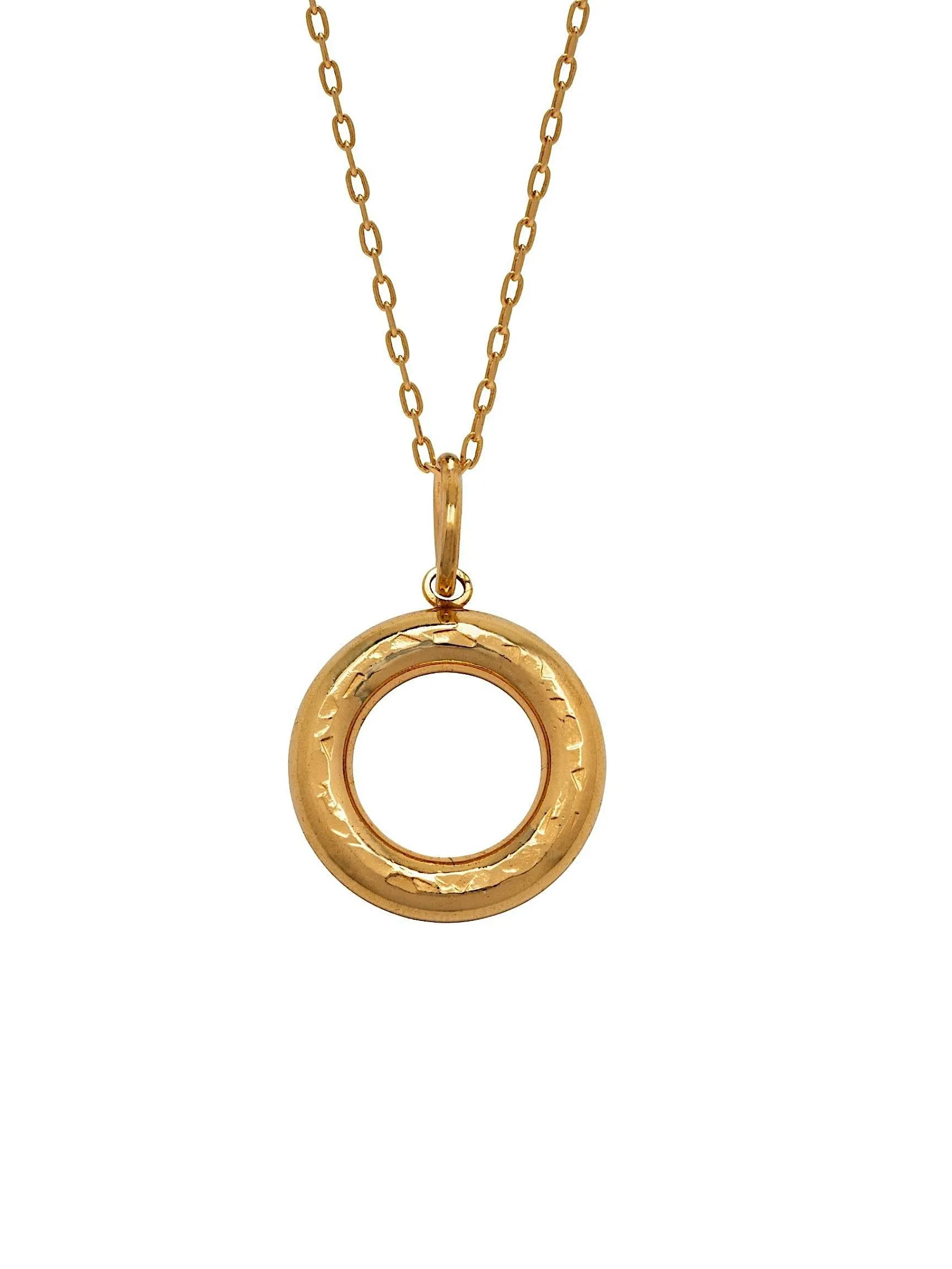 Gold Hammered Doughnut Necklace Pendant Charm