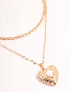 Gold Heart Locket Layered Necklace