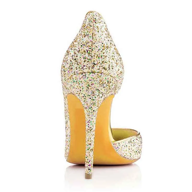 Gold High Heels Wedding Bridal Stiletto Sparkling Classic Pumps