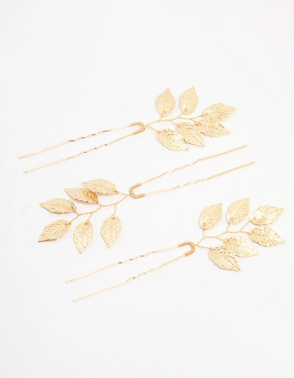 Gold Metal Leaf Hair Pin 3-Pack