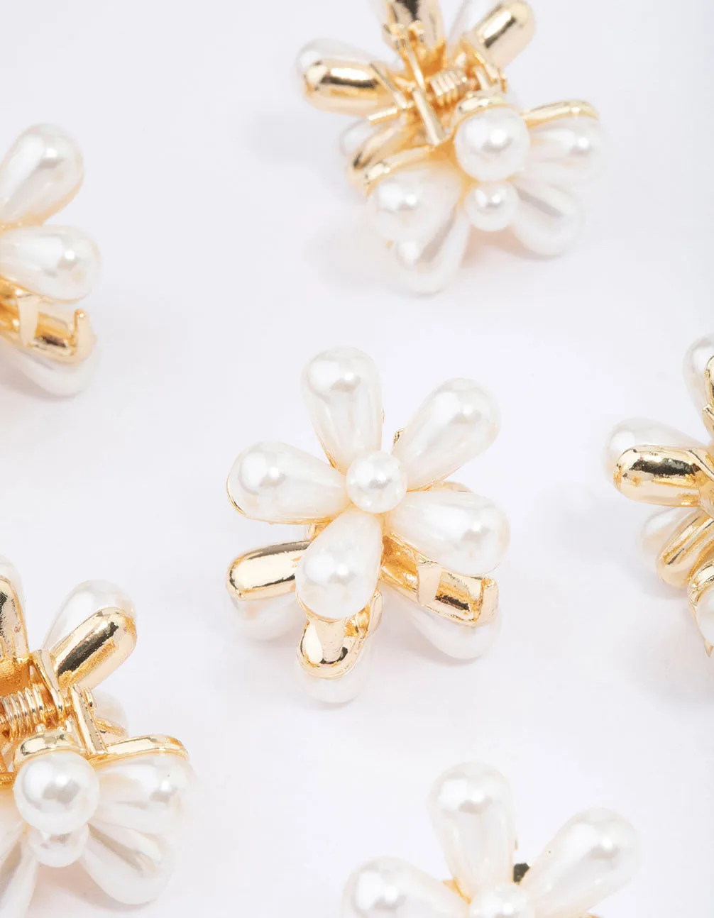 Gold Mini Pearl Daisy Hair Claw Clip 6-Pack