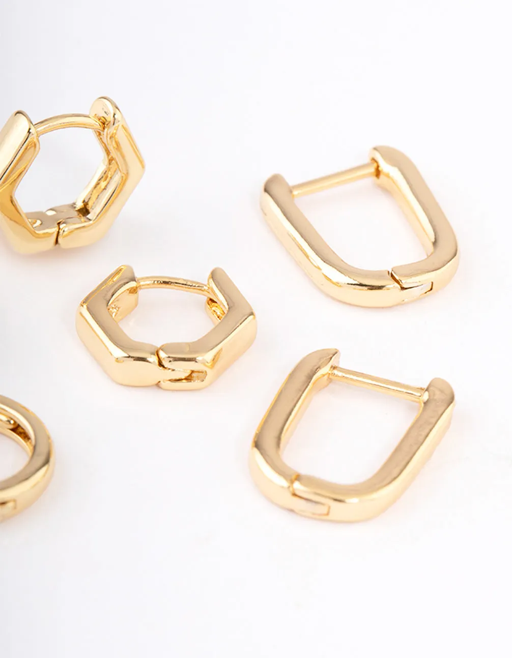 Gold Plated Hexagon Hoop Earrings Pack