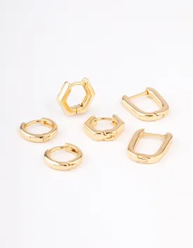 Gold Plated Hexagon Hoop Earrings Pack