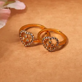 Gold Plated White Cz Stones Toe Rings For Women - Free Size