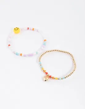 Gold Rainbow Smiley Bracelet Pack