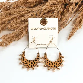 Gold Teardrop Earrings with a Brown Dotted Print