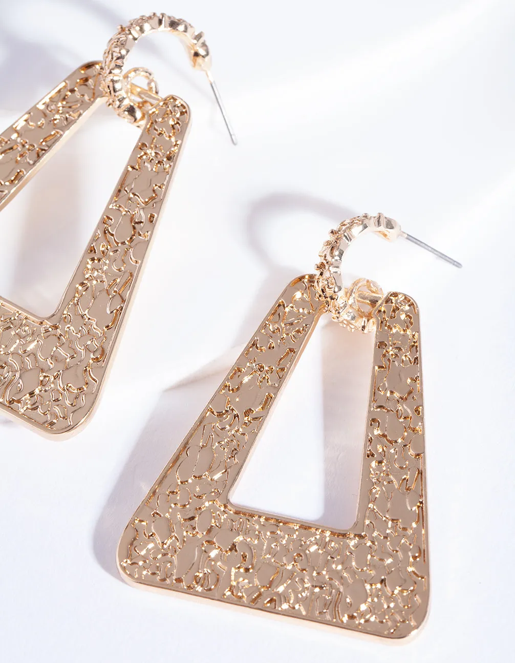 Gold Textured Geometric on Hoop Earring