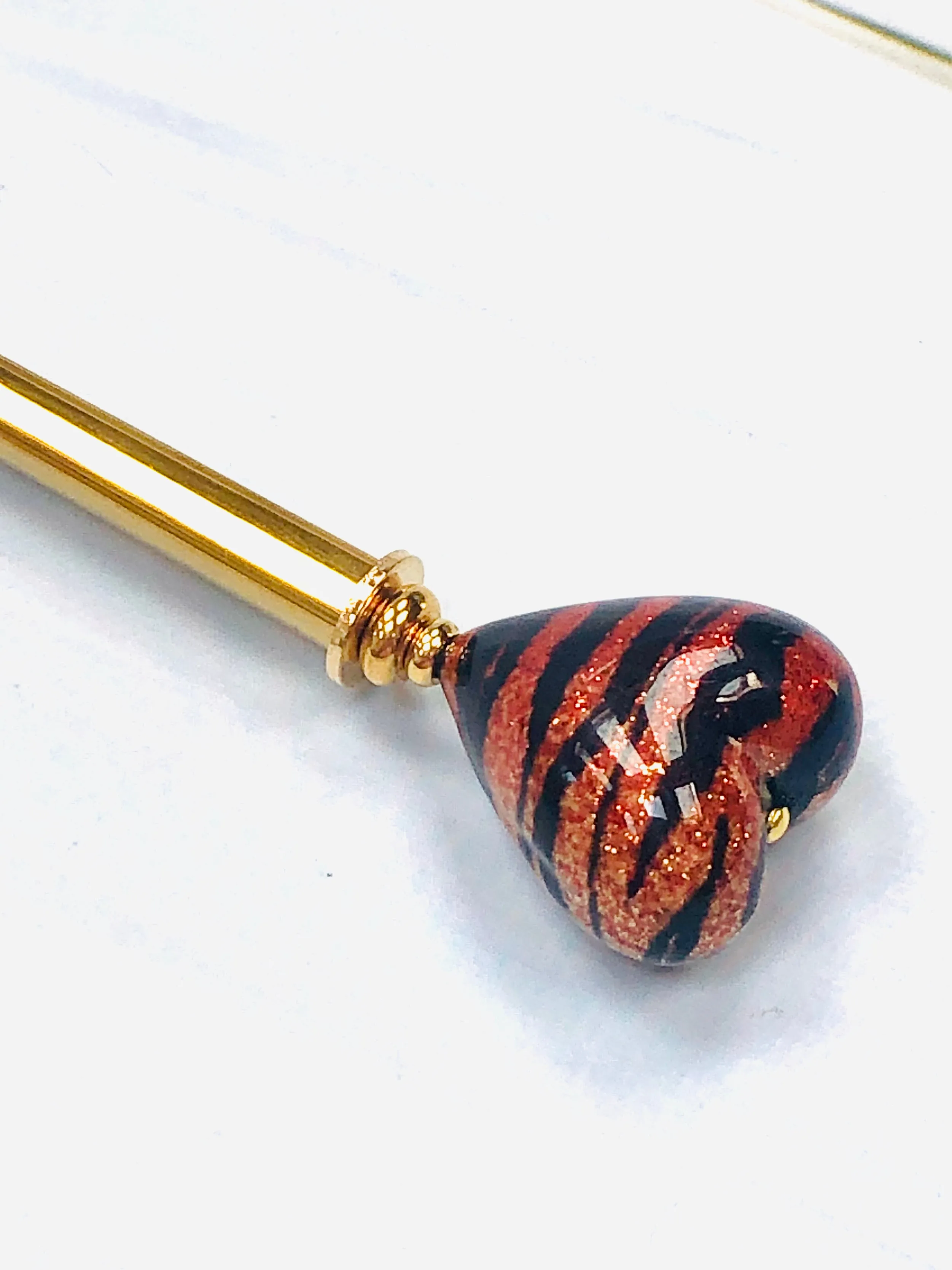 Gold Tiger Heart Hair Stick and Earrings Set