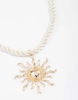 Gold Twisted Cord Sun Pendant Necklace