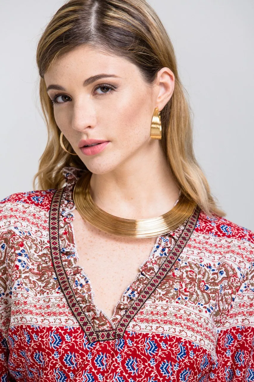 Gold Wire Choker Jewelry 4-piece Set