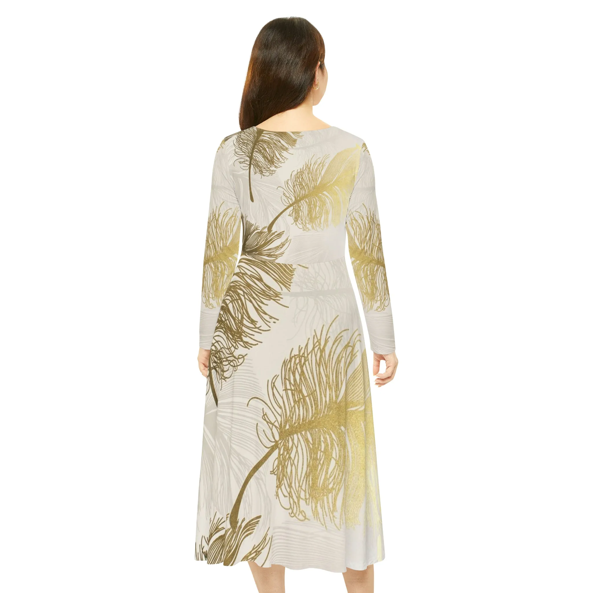 Golden Feathers - Inovax Women's Long Sleeve Dance Dress