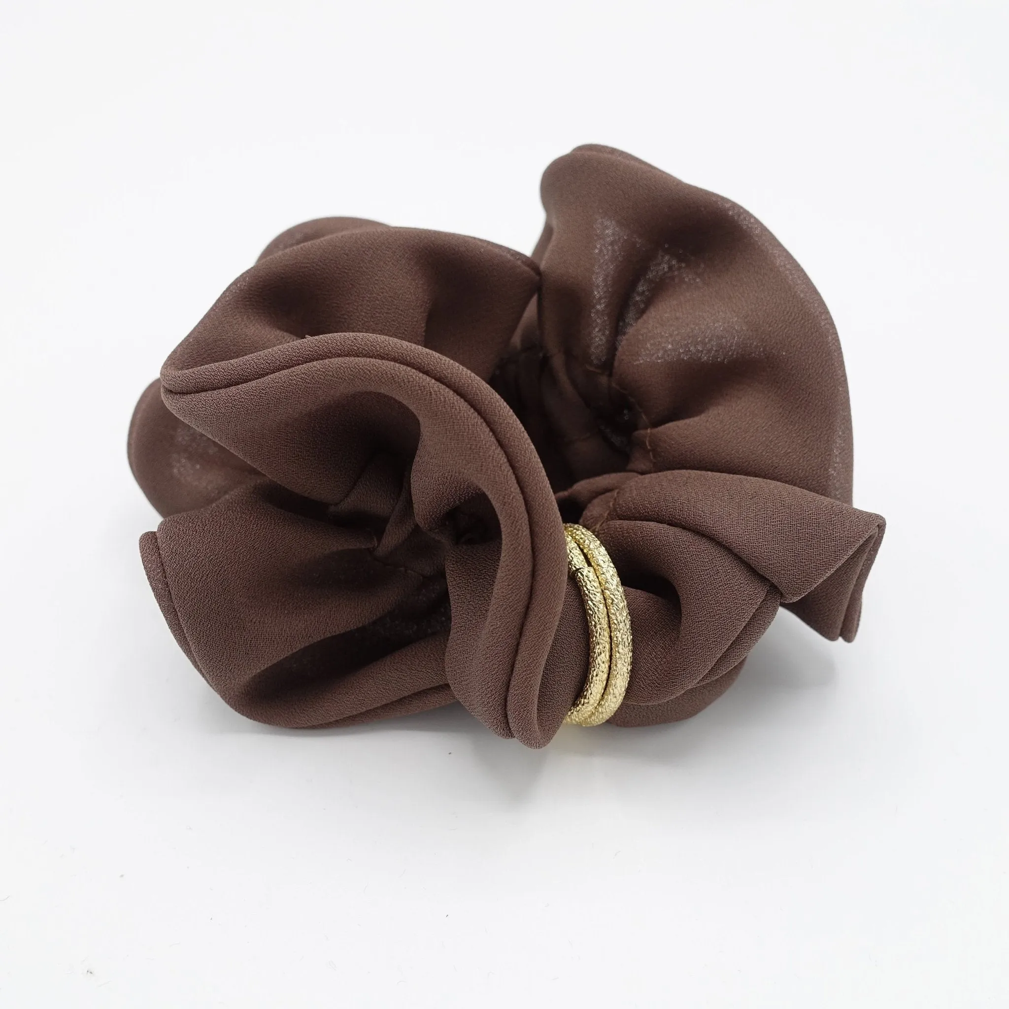 golden ring decorated chiffon scrunchies women hair accessory