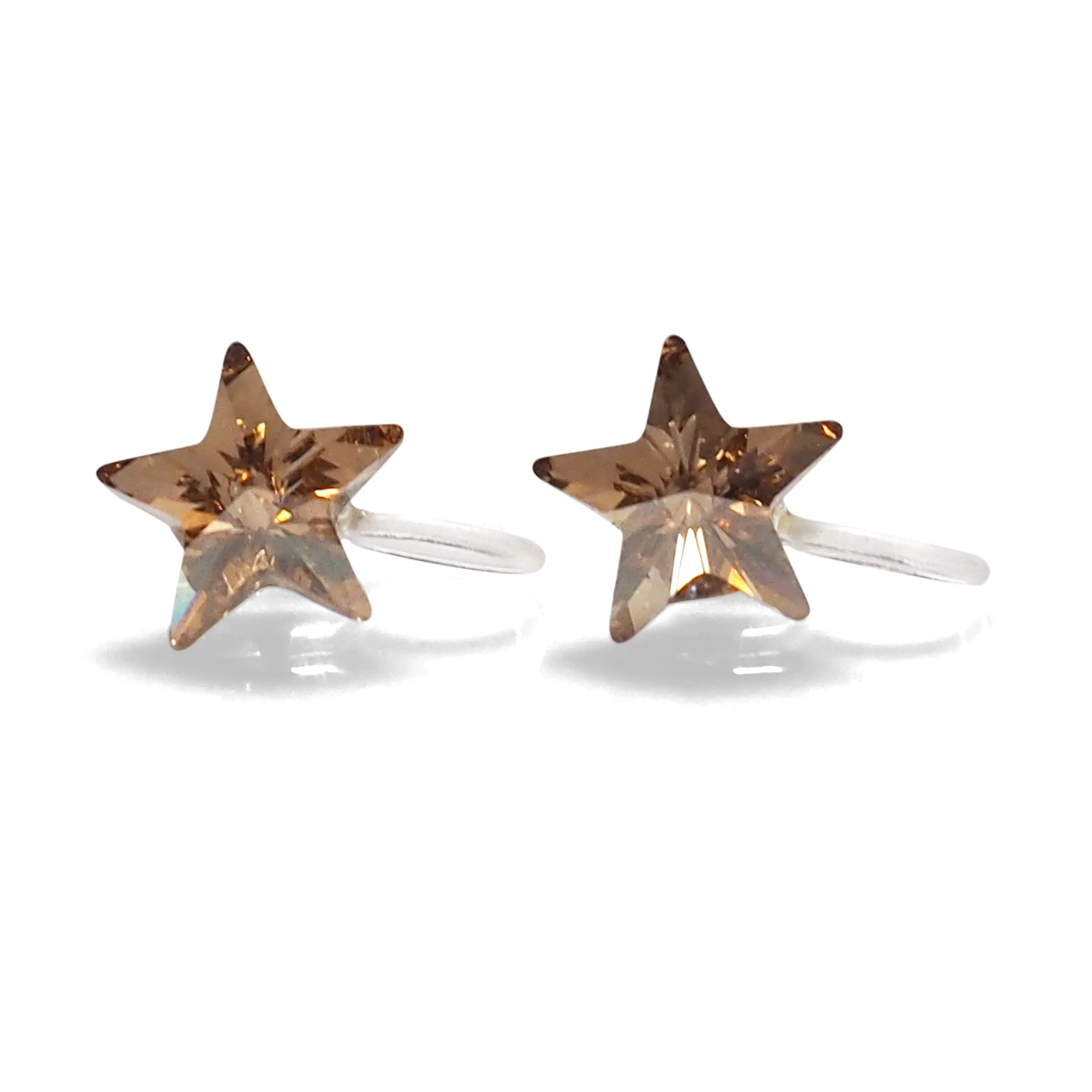 Golden Shadow Star Swarovski crystal invisible clip on earrings