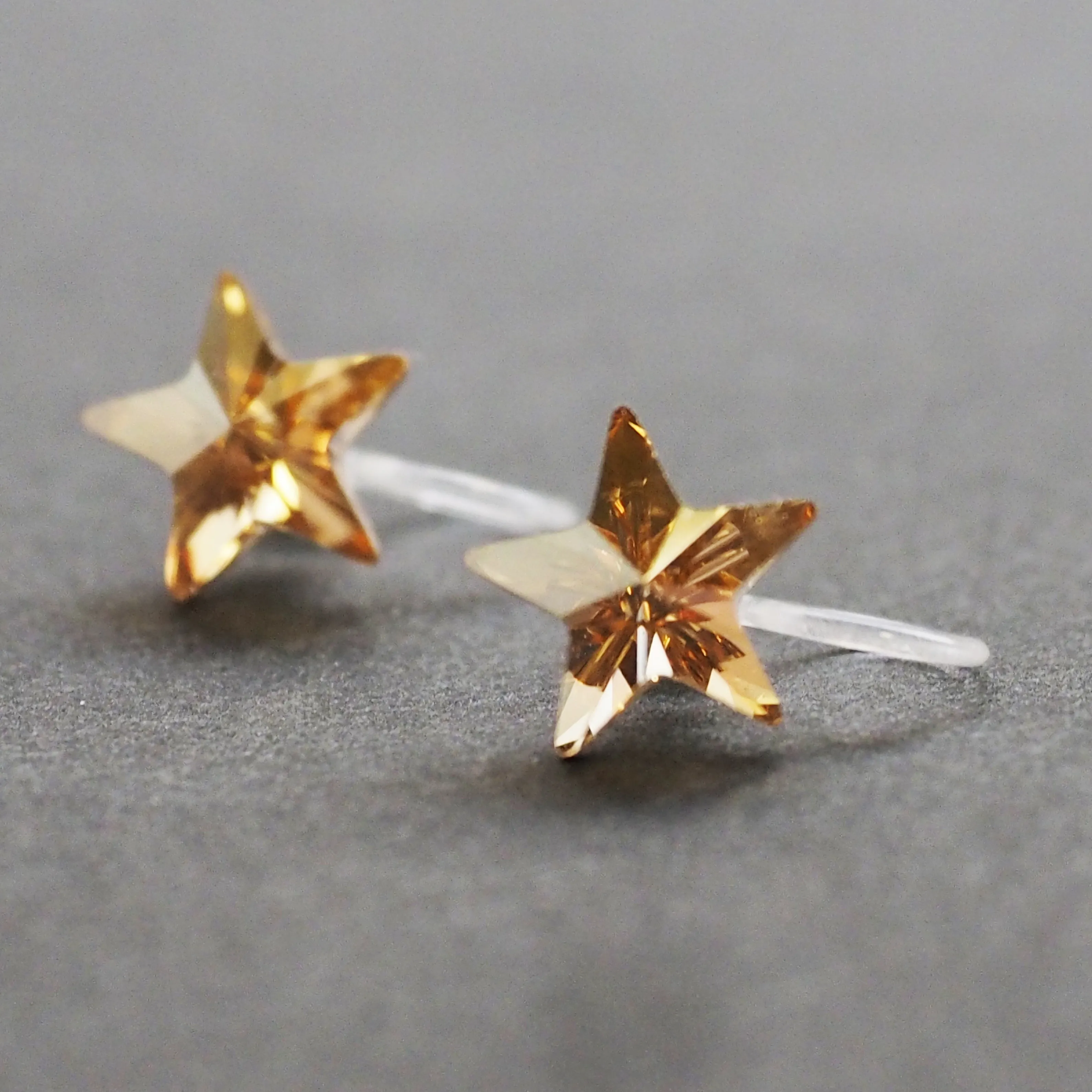 Golden Shadow Star Swarovski crystal invisible clip on earrings