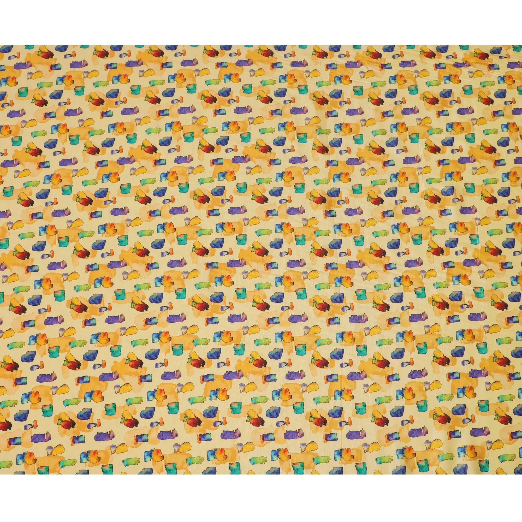 Golden Yellow and Multicolor Abstract Viscose Modal Satin Fabric - 110 cm Width-D19987