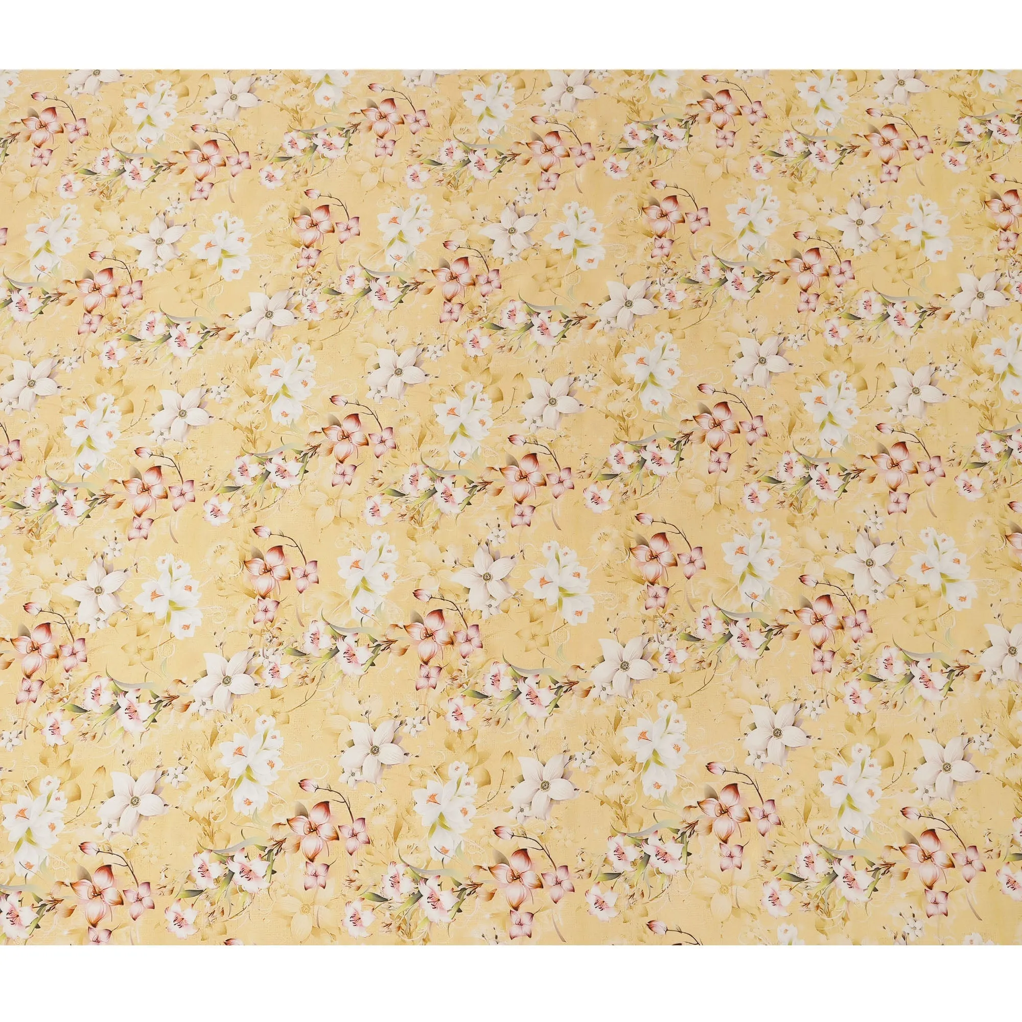 Golden Yellow Floral Pure Silk Satin Fabric - 140 cm Width, Made in Italy-D20736