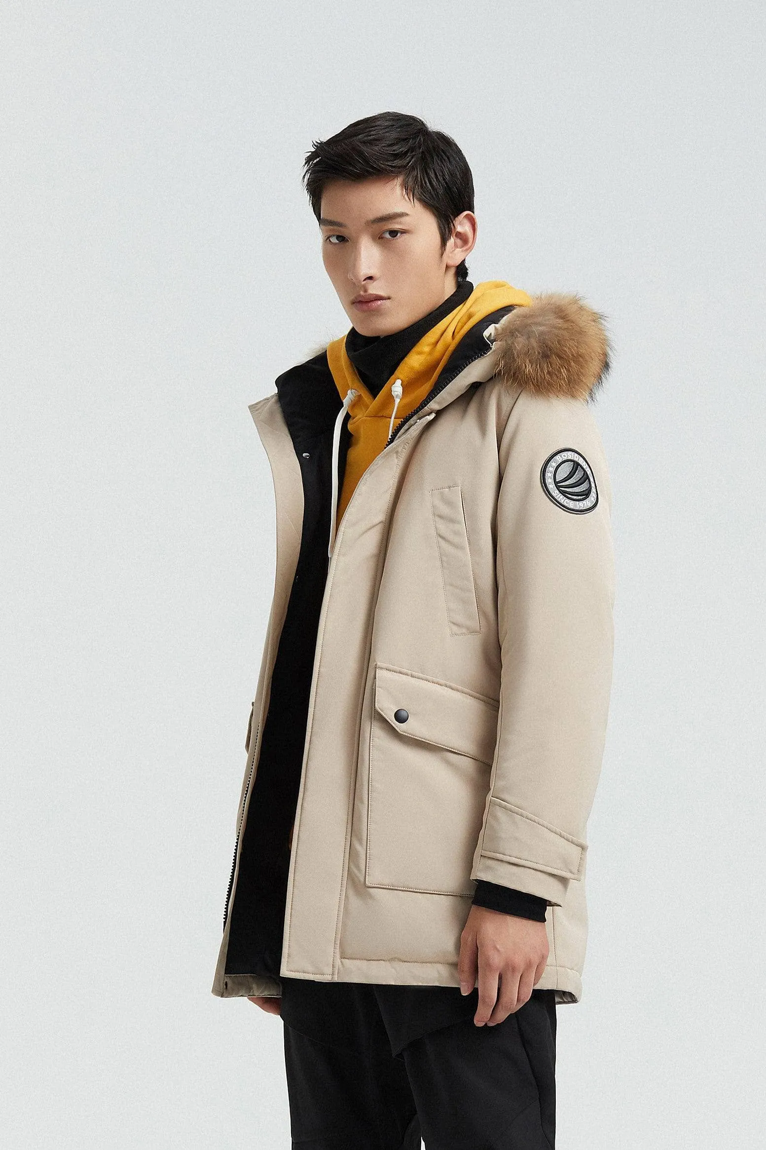 Goose Down Hooded Parka with Fur Trim