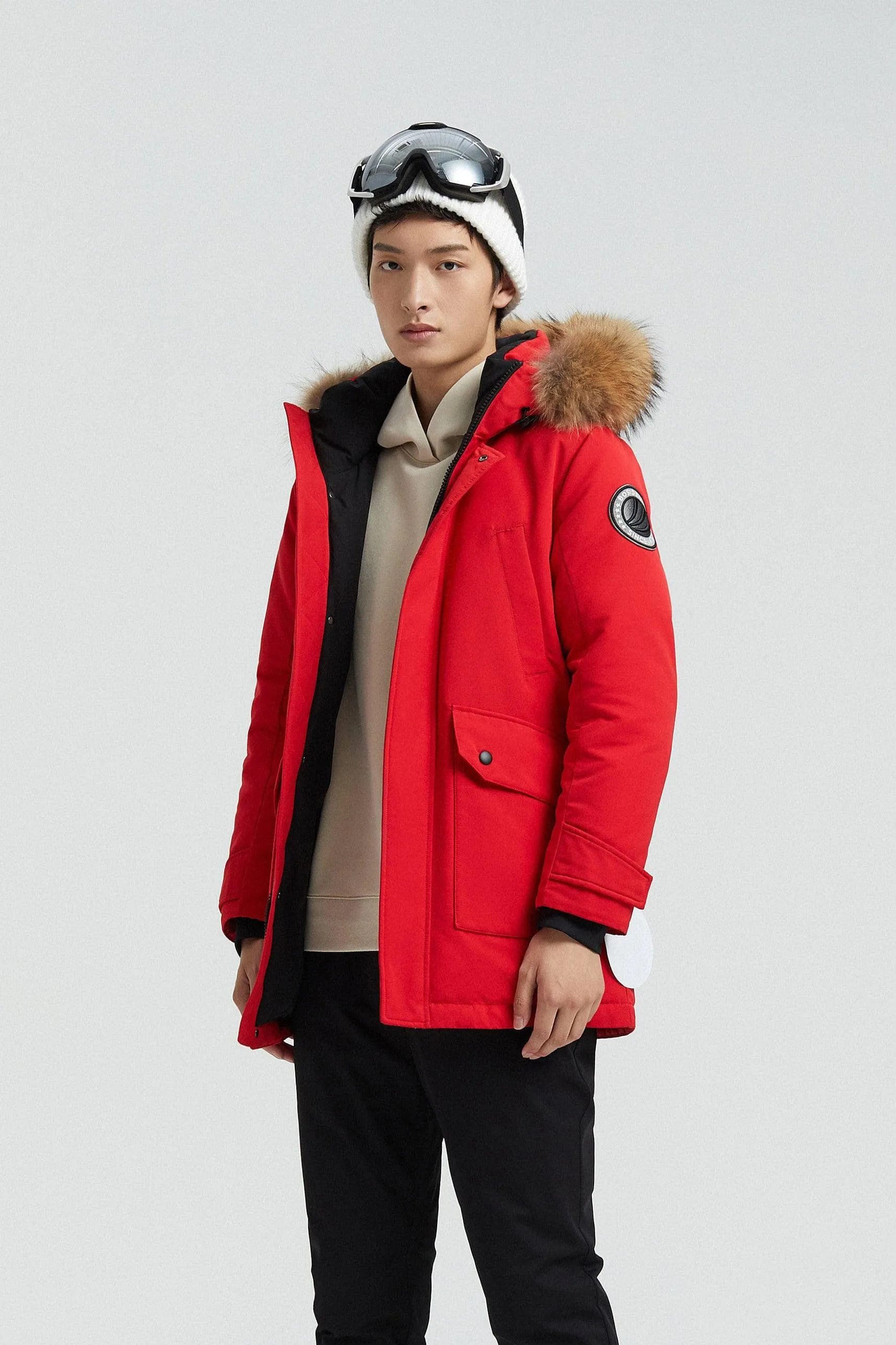 Goose Down Hooded Parka with Fur Trim