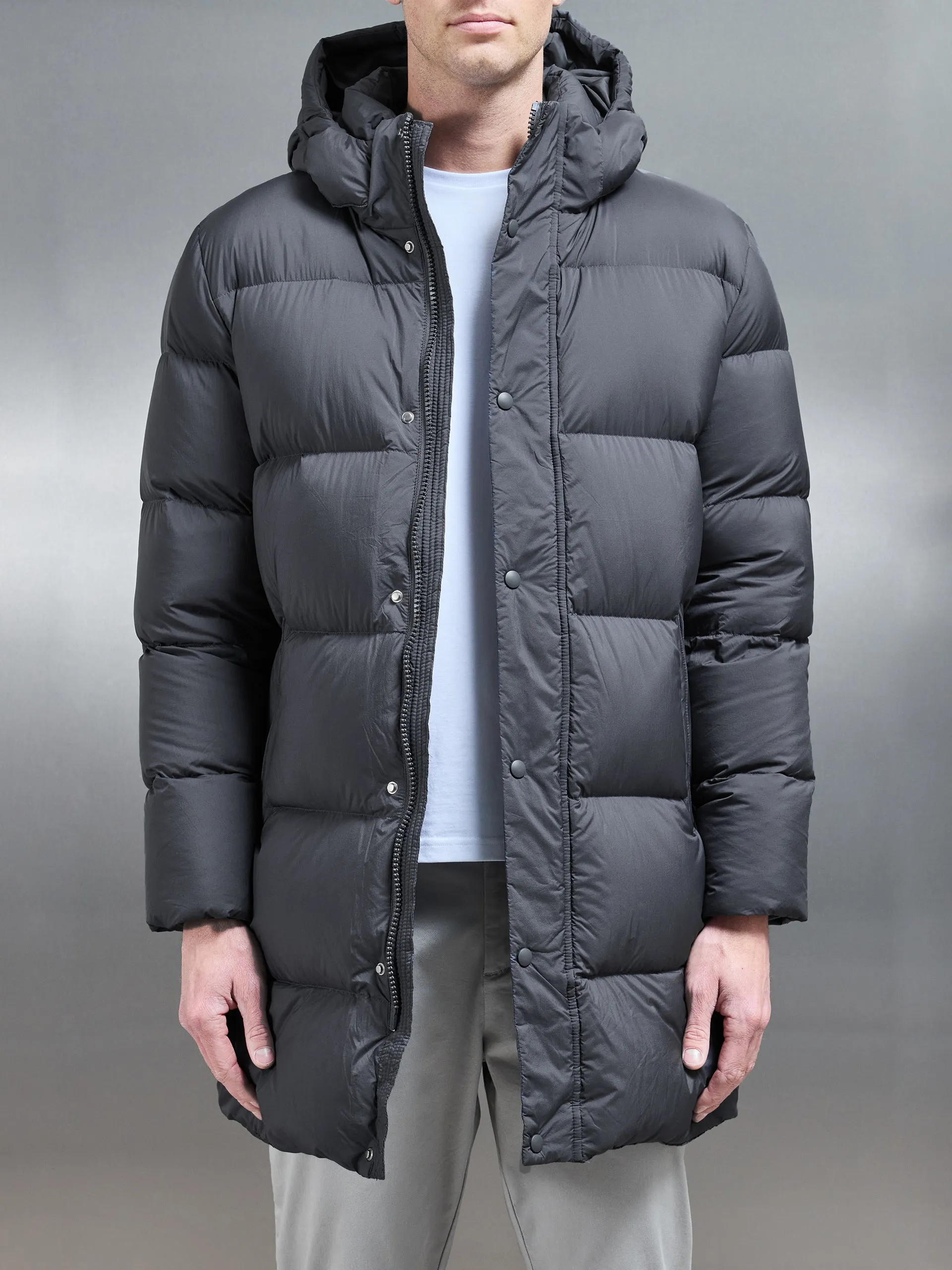 Gray Mid-Length Goose Down Jacket - Top Quality Winter Outerwear