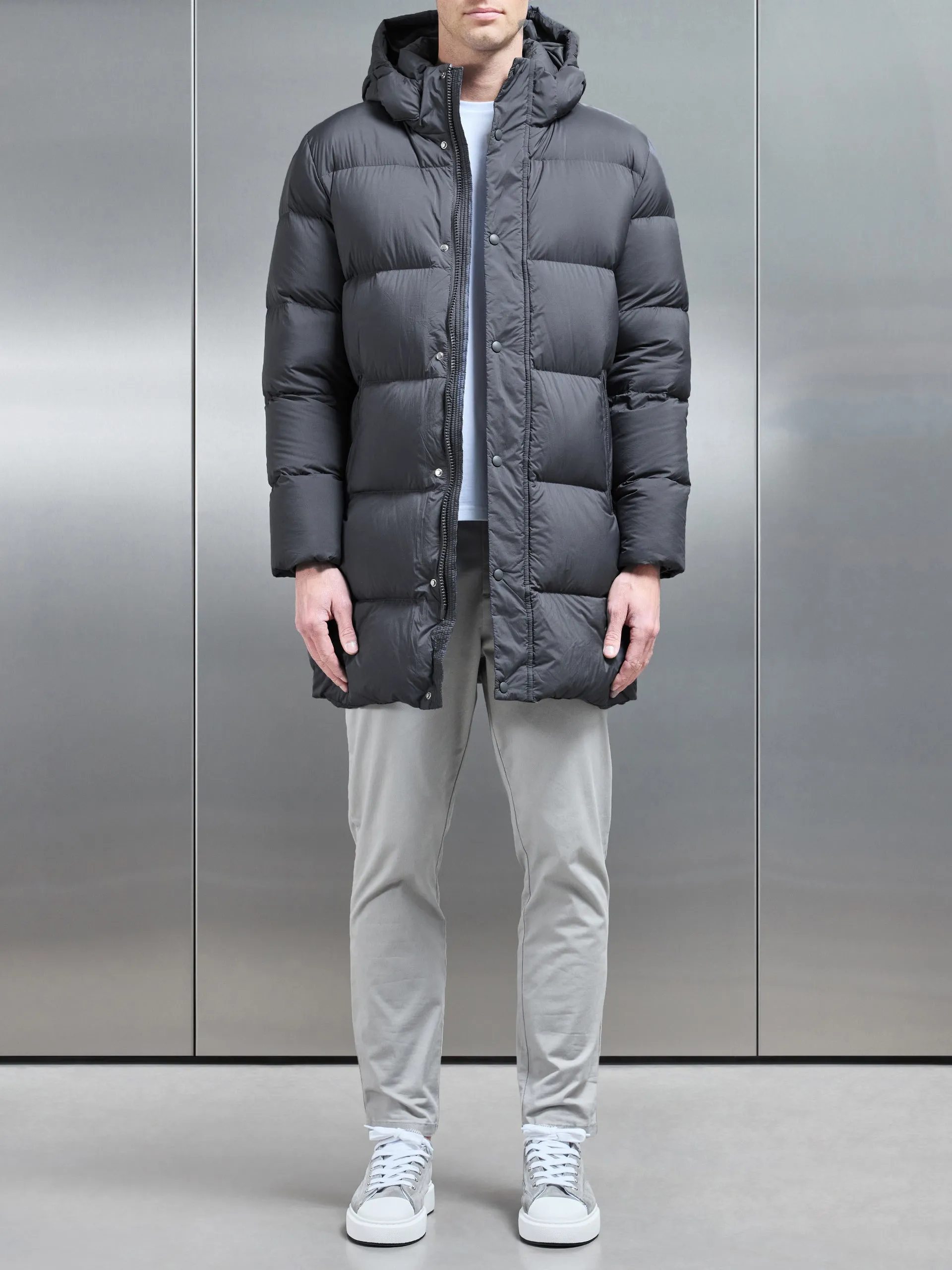 Gray Mid-Length Goose Down Jacket - Top Quality Winter Outerwear