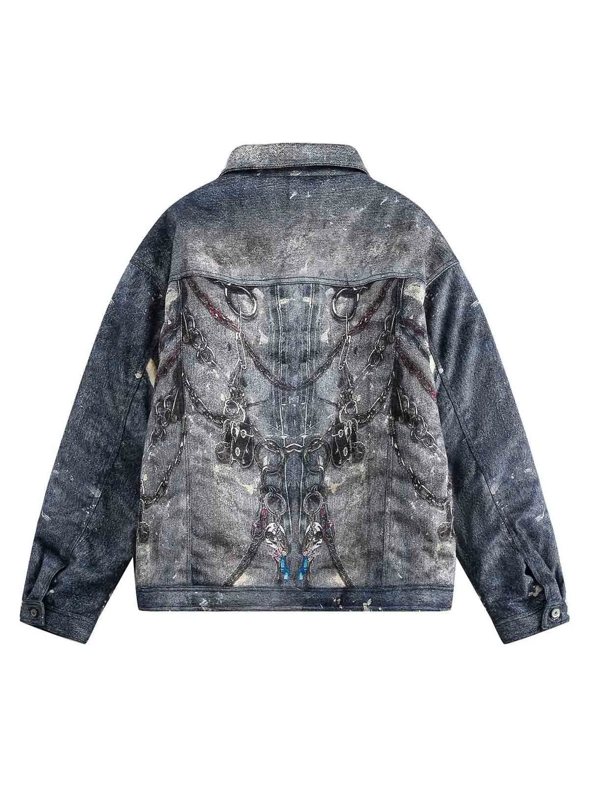 Graffiti Chain Denim Quilted Jacket