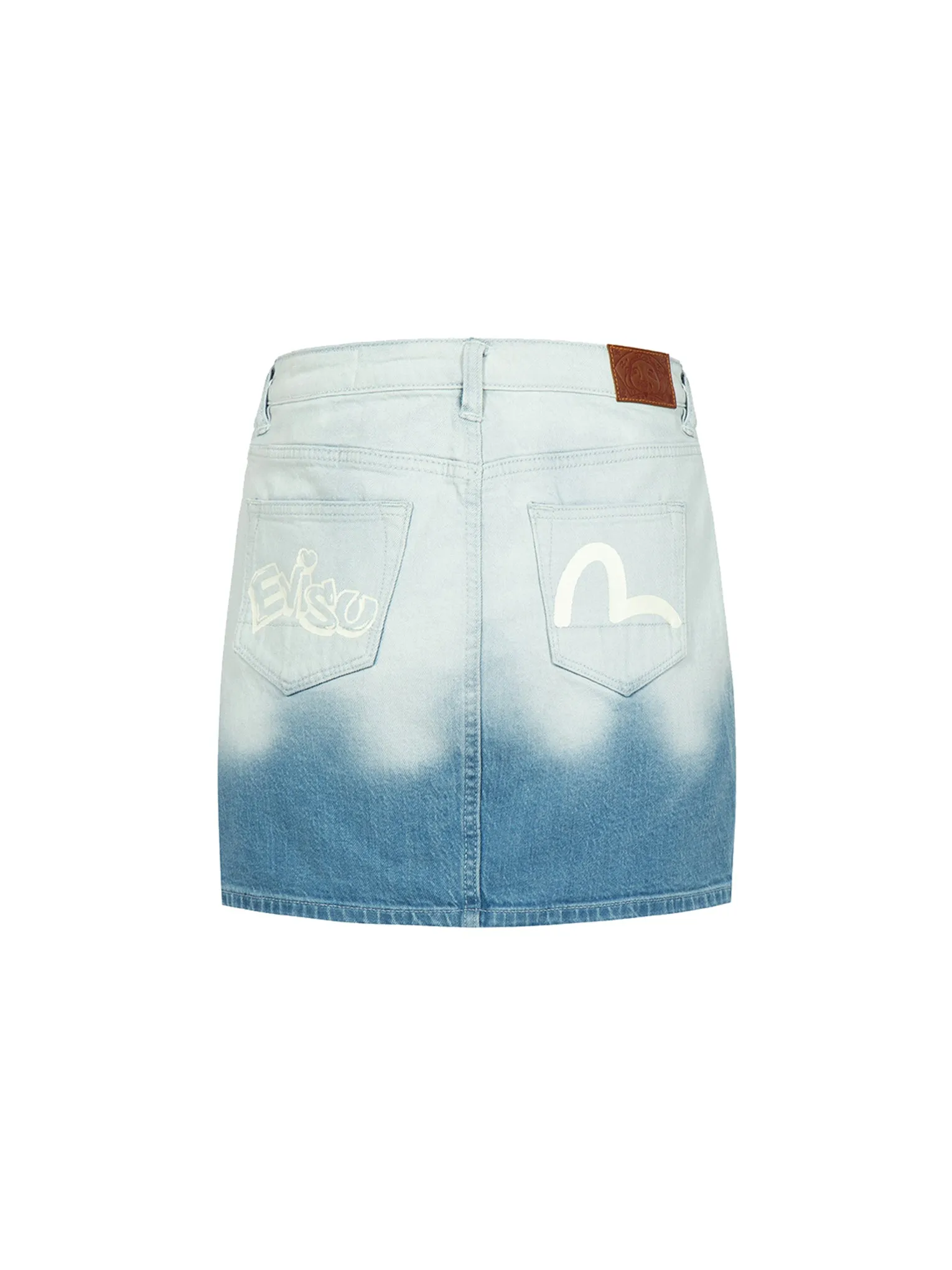 Graffiti Logo and Seagull Print Bleached Denim Skirt